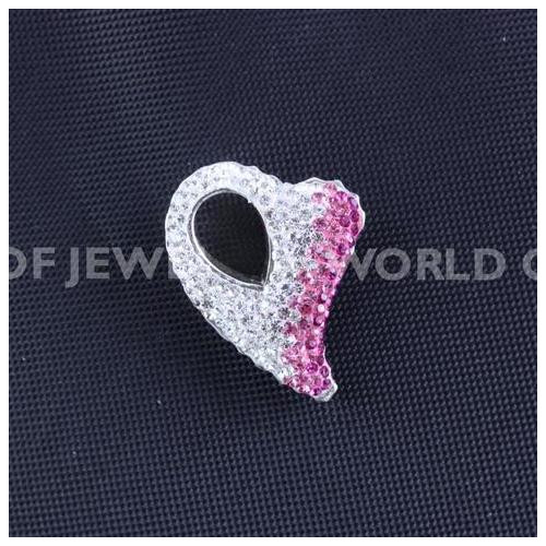 925 Silver Pendant With Pierced Heart Rhinestones 25x28mm 1pc