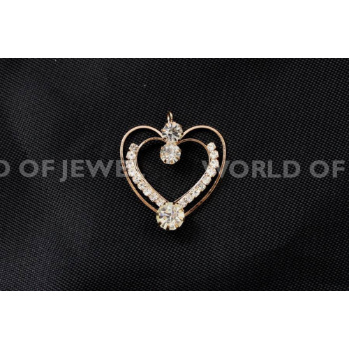 Brass Pendant With Heart Rhinestones 33x35mm 13pcs Copper