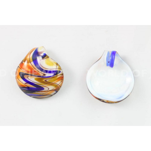 Murano Glass Patterned Pendant 45mm - 2pcs - Orange Blue