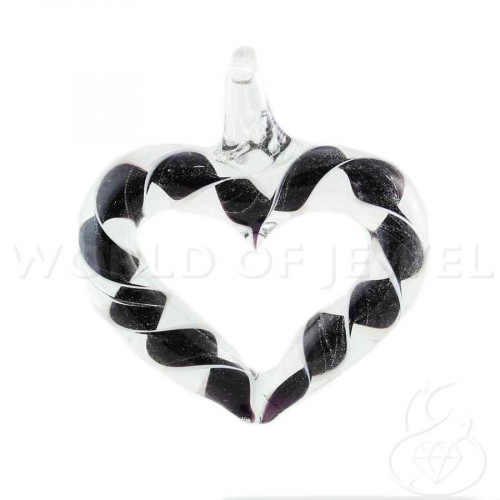 Pendente Di Vetro Di Murano Cuore 45mm 2pz Nero