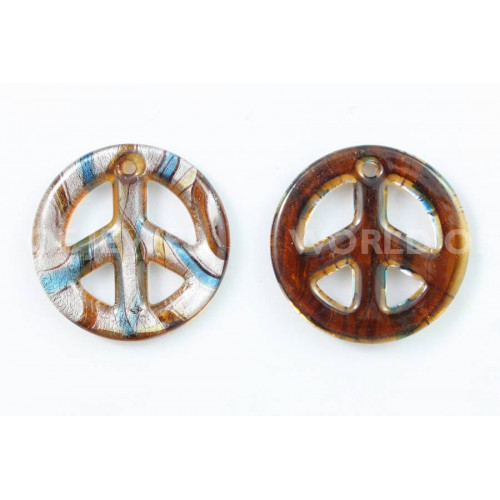 Murano Glass Peace Pendant 50mm - 2pcs - Brown