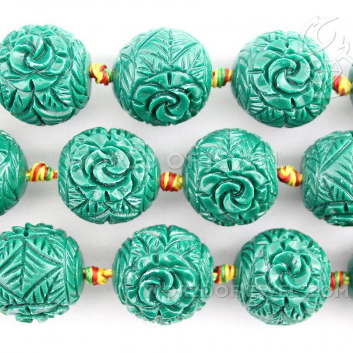 Resin Engraved Sphere 18mm Green Flower