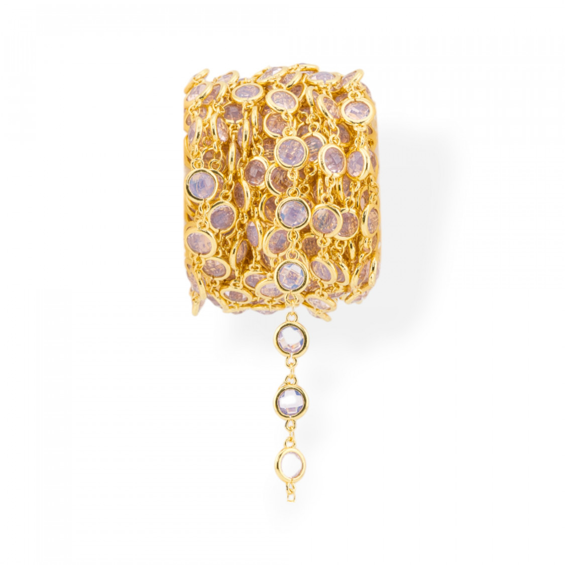 Catena Rosario Di Ottone Con Occhio Di Gatto Cabochon 7,5mm 5 Metri Dorato Opale Rosa-CATENE CON PERLINE INCASTONATE | Worldofjewel.com