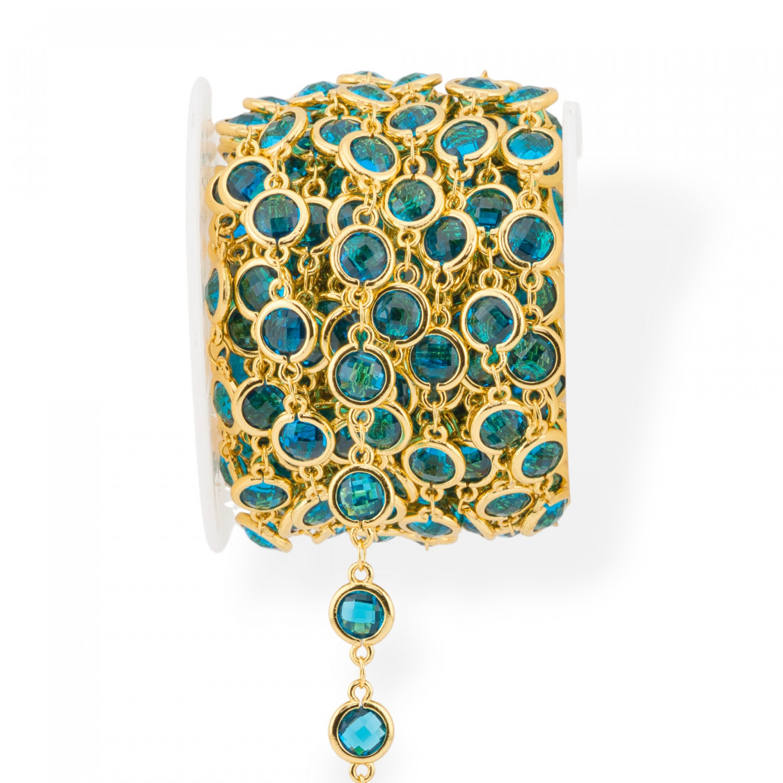 Catena Rosario Di Ottone Con Occhio Di Gatto Cabochon 7,5mm 5 Metri Dorato Ottanio-CATENE CON PERLINE INCASTONATE | Worldofjewel.com