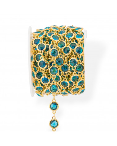 Catena Rosario Di Ottone Con Occhio Di Gatto Cabochon 7,5mm 5 Metri Dorato Ottanio-CATENE CON PERLINE INCASTONATE | Worldofjewel.com