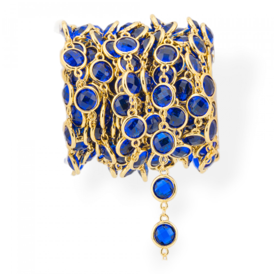 Catena Rosario Di Ottone Con Occhio Di Gatto Cabochon Tondo 10mm 5 Metri Dorato Blu-CATENE CON PERLINE INCASTONATE | Worldofjewel.com