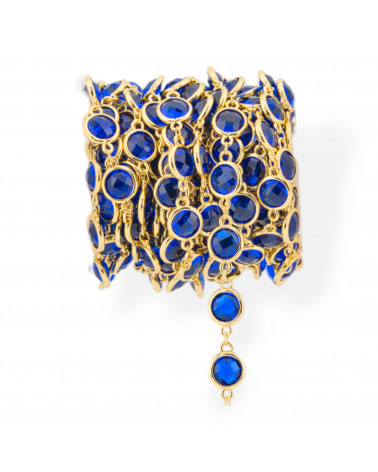 Catena Rosario Di Ottone Con Occhio Di Gatto Cabochon Tondo 10mm 5 Metri Dorato Blu-CATENE CON PERLINE INCASTONATE | Worldofjewel.com