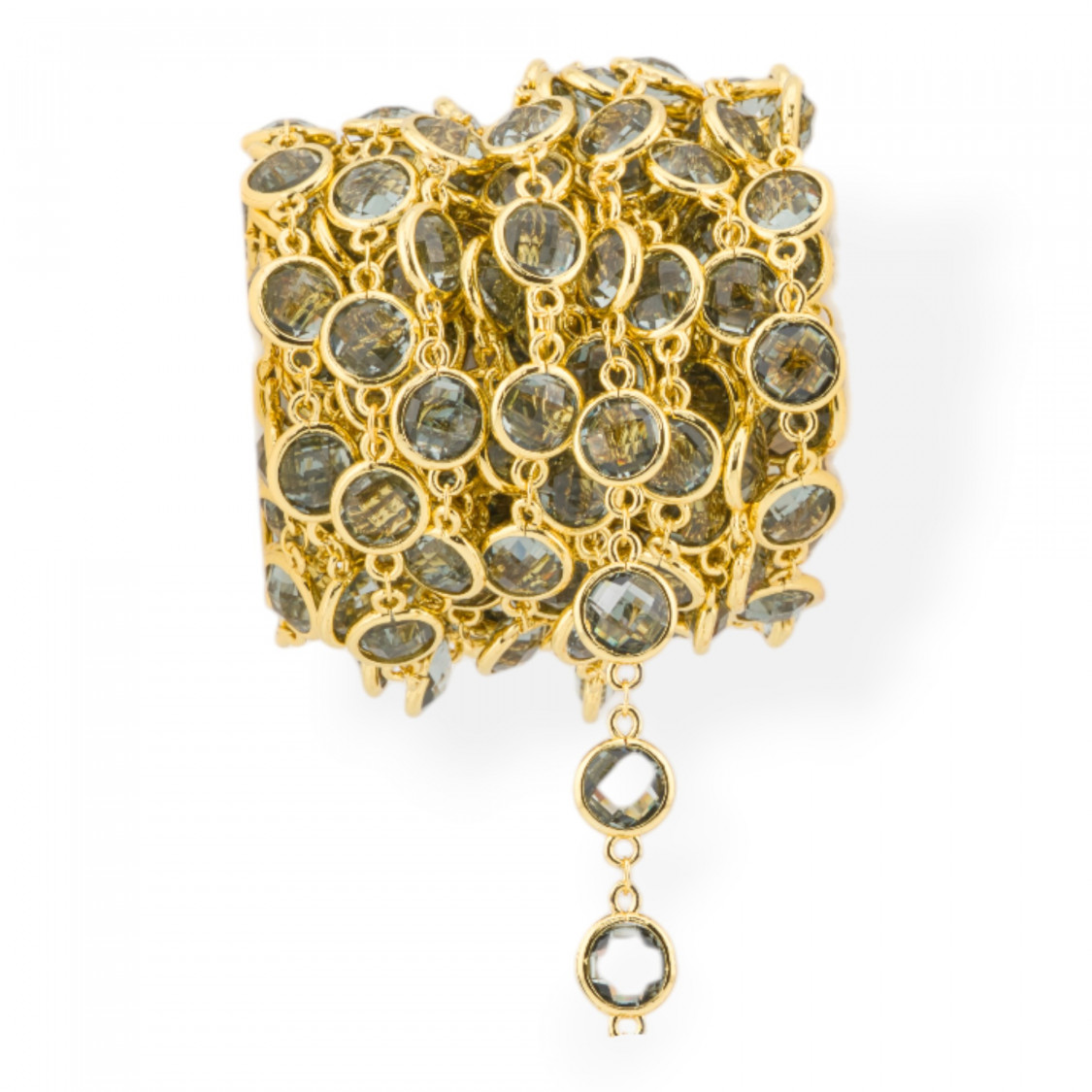 Catena Rosario Di Ottone Con Occhio Di Gatto Cabochon Tondo 10mm 5 Metri Dorato Fume'-CATENE CON PERLINE INCASTONATE | Worldofjewel.com