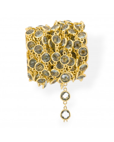 Catena Rosario Di Ottone Con Occhio Di Gatto Cabochon Tondo 10mm 5 Metri Dorato Fume'-CATENE CON PERLINE INCASTONATE | Worldofjewel.com