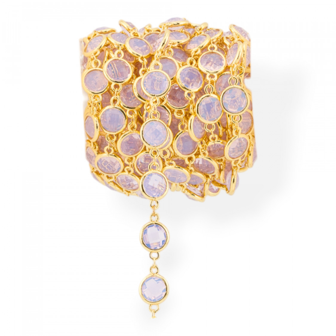 Catena Rosario Di Ottone Con Occhio Di Gatto Cabochon Tondo 10mm 5 Metri Dorato Opale Rosa-CATENE CON PERLINE INCASTONATE | Worldofjewel.com