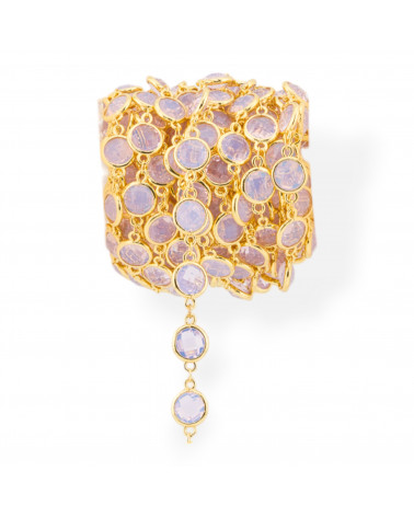 Catena Rosario Di Ottone Con Occhio Di Gatto Cabochon Tondo 10mm 5 Metri Dorato Opale Rosa-CATENE CON PERLINE INCASTONATE | Worldofjewel.com