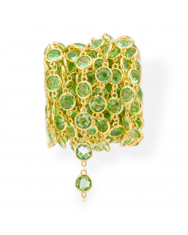 Catena Rosario Di Ottone Con Occhio Di Gatto Cabochon Tondo 10mm 5 Metri Dorato Verde Peridot-CATENE CON PERLINE INCASTONATE | Worldofjewel.com