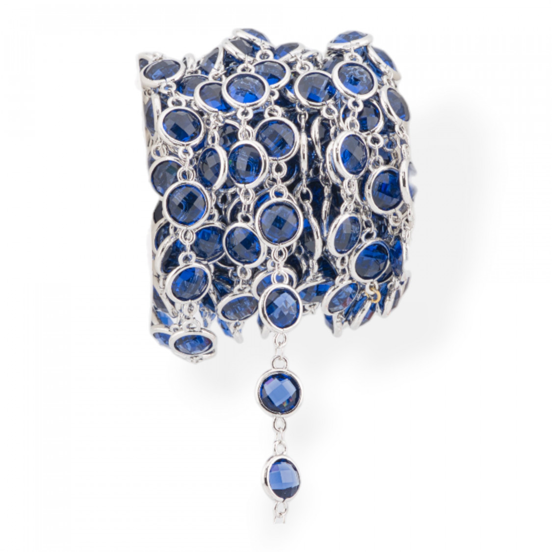 Catena Rosario Di Ottone Con Occhio Di Gatto Cabochon Tondo 10mm 5 Metri Rodiato Blu-CATENE CON PERLINE INCASTONATE | Worldofjewel.com
