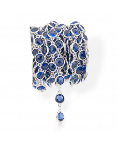 Catena Rosario Di Ottone Con Occhio Di Gatto Cabochon Tondo 10mm 5 Metri Rodiato Blu-CATENE CON PERLINE INCASTONATE | Worldofjewel.com