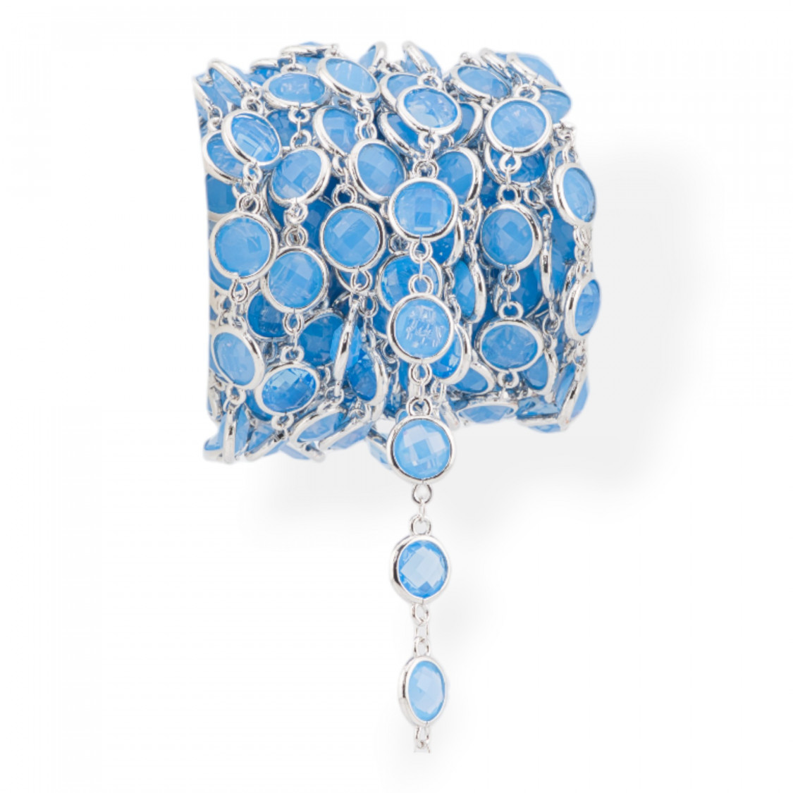 Catena Rosario Di Ottone Con Occhio Di Gatto Cabochon Tondo 10mm 5 Metri Rodiato Celeste-CATENE CON PERLINE INCASTONATE | Worldofjewel.com