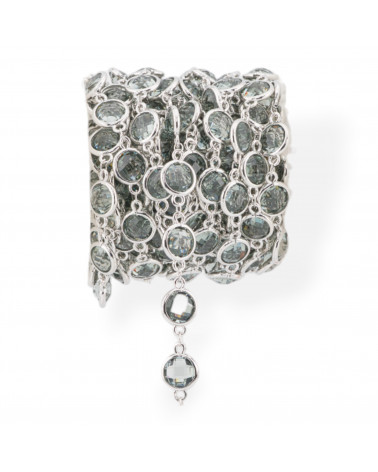 Catena Rosario Di Ottone Con Occhio Di Gatto Cabochon Tondo 10mm 5 Metri Rodiato Grigio Trasparente-CATENE CON PERLINE INCASTONATE | Worldofjewel.com