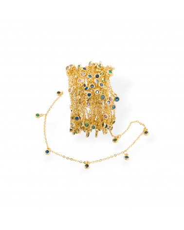 Catena Rosario Di Ottone Con Zirconi CZ 4mm E Catena Forzatina 10 Metri Dorato Multicolor-CATENE CON PERLINE INCASTONATE | Worldofjewel.com