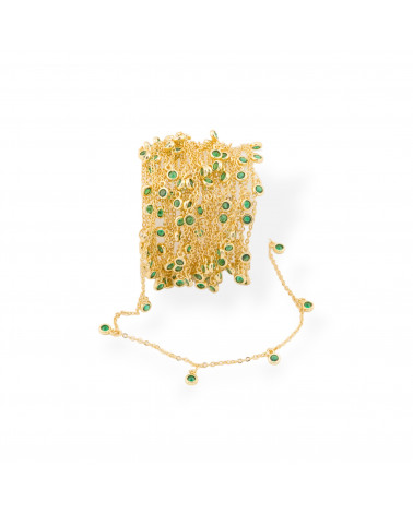 Catena Rosario Di Ottone Con Zirconi CZ 4mm E Catena Forzatina 10 Metri Dorato Verde Smeraldo-CATENE CON PERLINE INCASTONATE | Worldofjewel.com