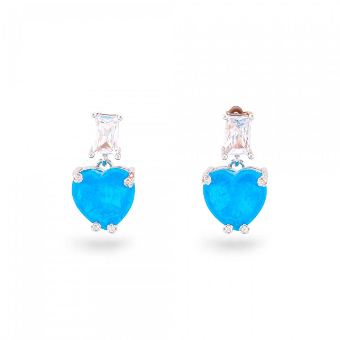 Orecchini Di Argento 925 Con Zirconi E Pietre Incastonate Cuore Rodiato Blu-ORECCHINI ARGENTO 925 LUXE | Worldofjewel.com