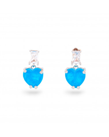 Orecchini Di Argento 925 Con Zirconi E Pietre Incastonate Cuore Rodiato Blu-ORECCHINI ARGENTO 925 LUXE | Worldofjewel.com