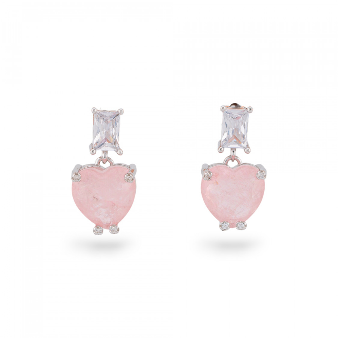 Orecchini Di Argento 925 Con Zirconi E Pietre Incastonate Cuore Rodiato Rosa-ORECCHINI ARGENTO 925 LUXE | Worldofjewel.com