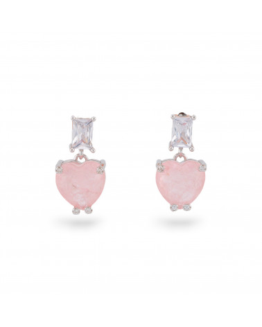 Orecchini Di Argento 925 Con Zirconi E Pietre Incastonate Cuore Rodiato Rosa-ORECCHINI ARGENTO 925 LUXE | Worldofjewel.com