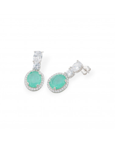 Orecchini Di Argento 925 Con Zirconi E Pietre Incastonate Ovale Rodiato Acqua-ORECCHINI ARGENTO 925 LUXE | Worldofjewel.com