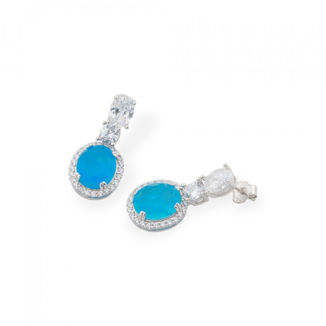 Orecchini Di Argento 925 Con Zirconi E Pietre Incastonate Ovale Rodiato Blu-ORECCHINI ARGENTO 925 LUXE | Worldofjewel.com