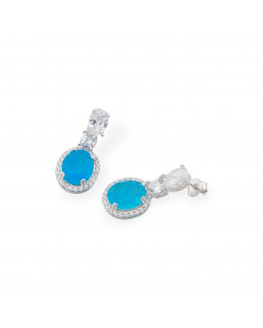 Orecchini Di Argento 925 Con Zirconi E Pietre Incastonate Ovale Rodiato Blu-ORECCHINI ARGENTO 925 LUXE | Worldofjewel.com