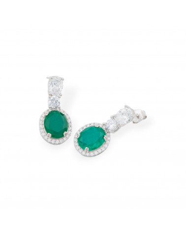 Orecchini Di Argento 925 Con Zirconi E Pietre Incastonate Ovale Rodiato Smeraldo-ORECCHINI ARGENTO 925 LUXE | Worldofjewel.com