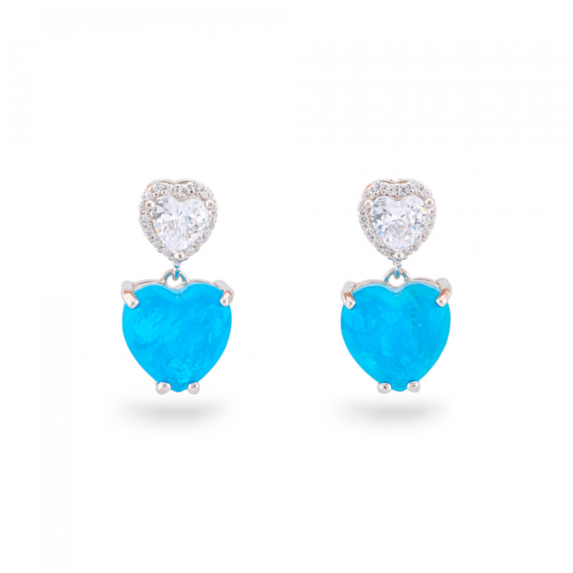 Orecchini Di Argento 925 Con Zirconi E Pietre Incastonate Rodiato Cuore Blu-ORECCHINI ARGENTO 925 LUXE | Worldofjewel.com