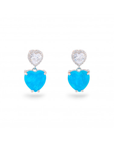 Orecchini Di Argento 925 Con Zirconi E Pietre Incastonate Rodiato Cuore Blu-ORECCHINI ARGENTO 925 LUXE | Worldofjewel.com