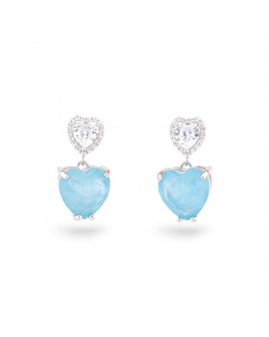 Orecchini Di Argento 925 Con Zirconi E Pietre Incastonate Rodiato Cuore Celeste-ORECCHINI ARGENTO 925 LUXE | Worldofjewel.com