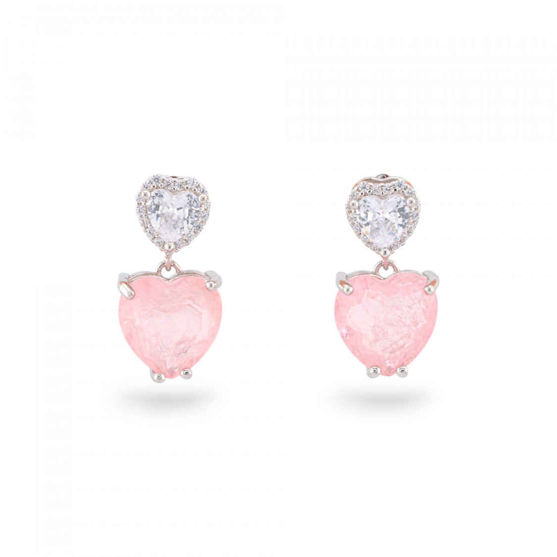 Orecchini Di Argento 925 Con Zirconi E Pietre Incastonate Rodiato Cuore Rosa-ORECCHINI ARGENTO 925 LUXE | Worldofjewel.com