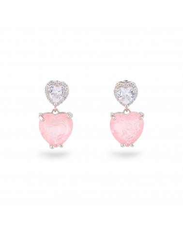 Orecchini Di Argento 925 Con Zirconi E Pietre Incastonate Rodiato Cuore Rosa-ORECCHINI ARGENTO 925 LUXE | Worldofjewel.com