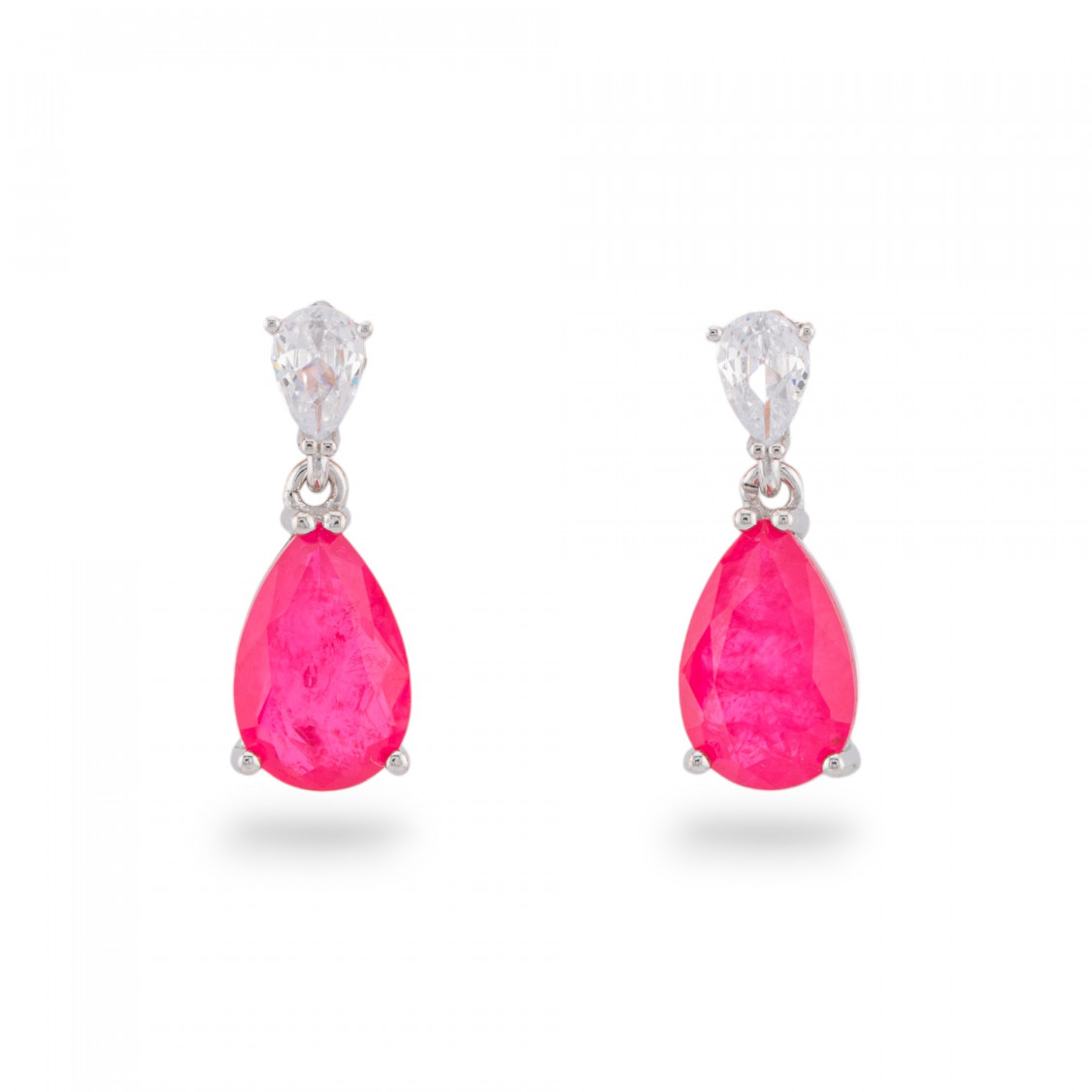 Orecchini Di Argento 925 Con Zirconi E Pietre Incastonate Rodiato Goccia Rosso-ORECCHINI ARGENTO 925 LUXE | Worldofjewel.com
