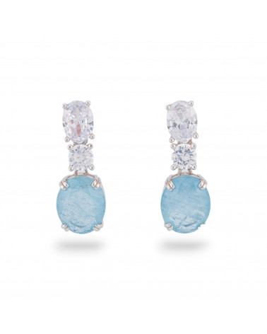 Orecchini Di Argento 925 Con Zirconi E Pietre Incastonate Rodiato Ovale Celeste-ORECCHINI ARGENTO 925 LUXE | Worldofjewel.com