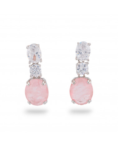 Orecchini Di Argento 925 Con Zirconi E Pietre Incastonate Rodiato Ovale Rosa-ORECCHINI ARGENTO 925 LUXE | Worldofjewel.com