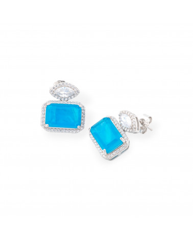 Orecchini Di Argento 925 Con Zirconi E Pietre Incastonate Rodiato Rettangolo Blu-ORECCHINI ARGENTO 925 LUXE | Worldofjewel.com