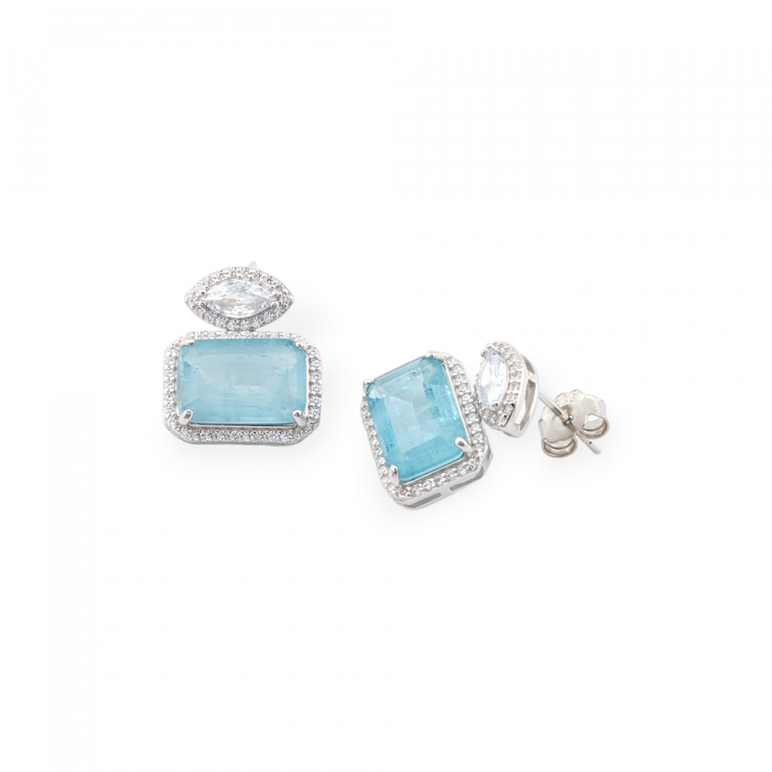 Orecchini Di Argento 925 Con Zirconi E Pietre Incastonate Rodiato Rettangolo Celeste-ORECCHINI ARGENTO 925 LUXE | Worldofjewel.com
