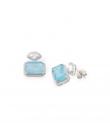 Orecchini Di Argento 925 Con Zirconi E Pietre Incastonate Rodiato Rettangolo Celeste-ORECCHINI ARGENTO 925 LUXE | Worldofjewel.com