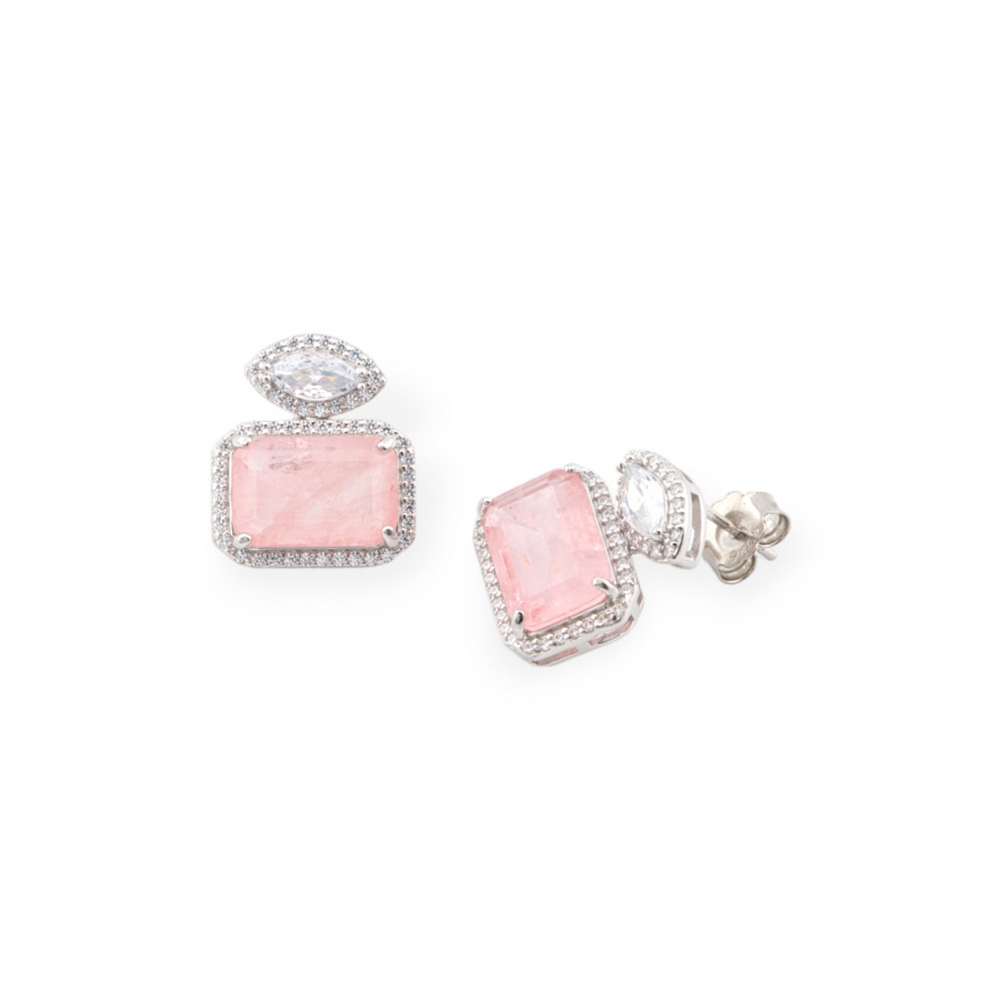 Orecchini Di Argento 925 Con Zirconi E Pietre Incastonate Rodiato Rettangolo Rosa-ORECCHINI ARGENTO 925 LUXE | Worldofjewel.com