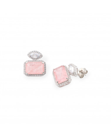 Orecchini Di Argento 925 Con Zirconi E Pietre Incastonate Rodiato Rettangolo Rosa-ORECCHINI ARGENTO 925 LUXE | Worldofjewel.com