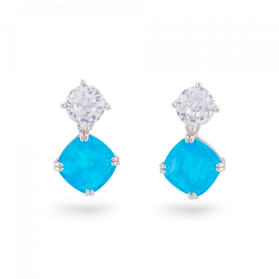 Orecchini Di Argento 925 Con Zirconi E Pietre Incastonate Rombo Rodiato Blu-ORECCHINI ARGENTO 925 LUXE | Worldofjewel.com