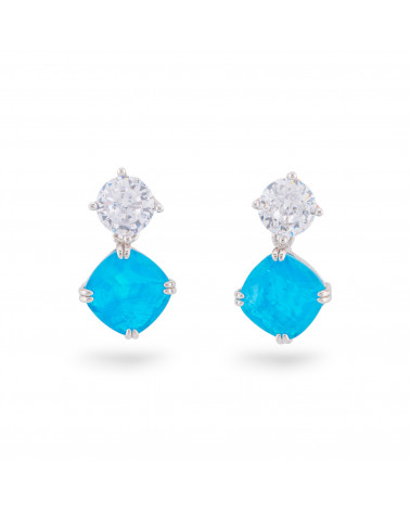 Orecchini Di Argento 925 Con Zirconi E Pietre Incastonate Rombo Rodiato Blu-ORECCHINI ARGENTO 925 LUXE | Worldofjewel.com