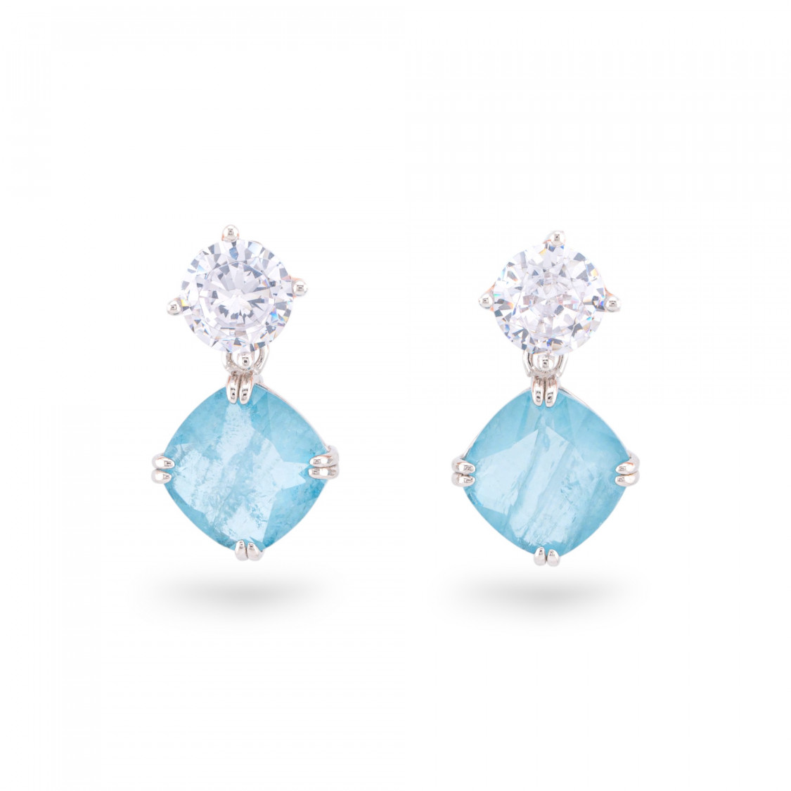 Orecchini Di Argento 925 Con Zirconi E Pietre Incastonate Rombo Rodiato Celeste-ORECCHINI ARGENTO 925 LUXE | Worldofjewel.com