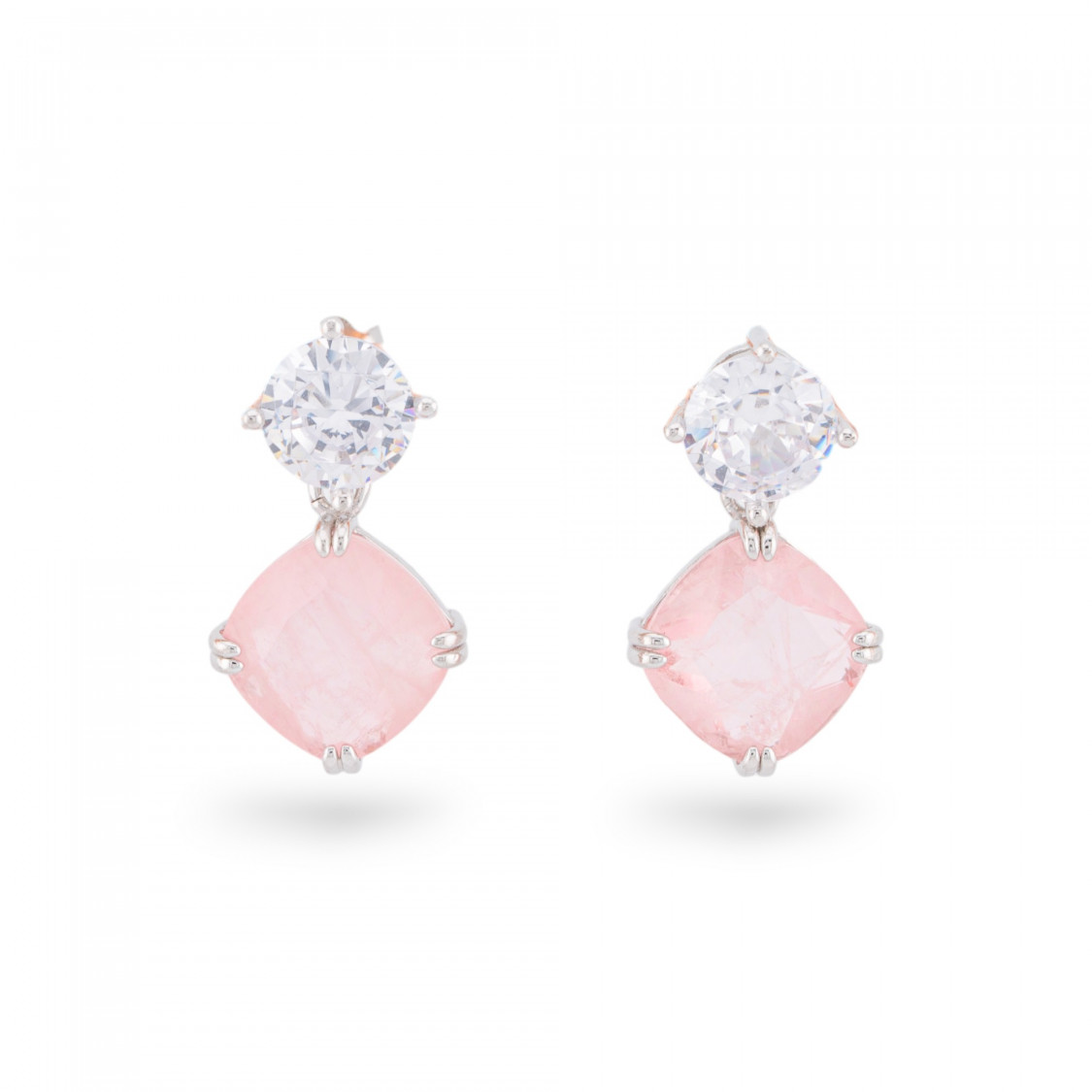Orecchini Di Argento 925 Con Zirconi E Pietre Incastonate Rombo Rodiato Rosa-ORECCHINI ARGENTO 925 LUXE | Worldofjewel.com