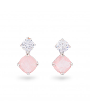 Orecchini Di Argento 925 Con Zirconi E Pietre Incastonate Rombo Rodiato Rosa-ORECCHINI ARGENTO 925 LUXE | Worldofjewel.com