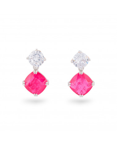Orecchini Di Argento 925 Con Zirconi E Pietre Incastonate Rombo Rodiato Rosso-ORECCHINI ARGENTO 925 LUXE | Worldofjewel.com