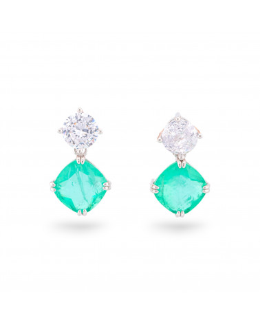 Orecchini Di Argento 925 Con Zirconi E Pietre Incastonate Rombo Rodiato Verde Light-ORECCHINI ARGENTO 925 LUXE | Worldofjewel.com